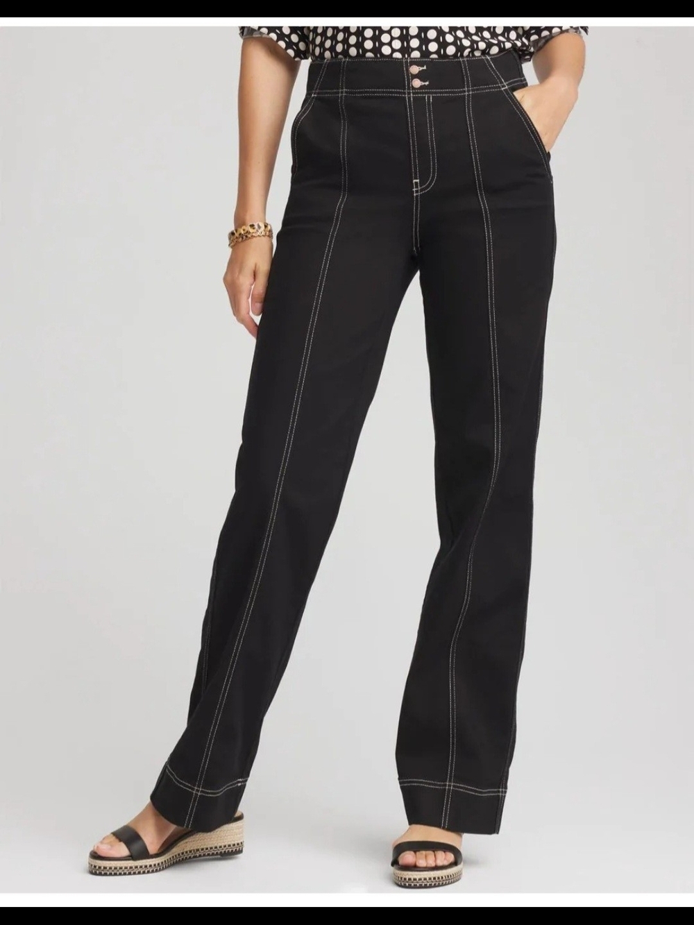Chico's Black Wide-Leg Jeans with Contrast Stitching 4 Petite